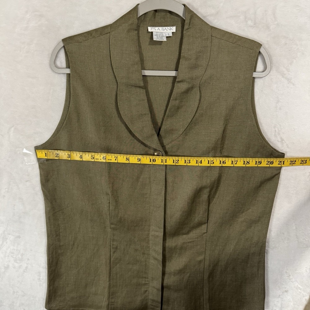 Linen Blend Button Down Sleeveless Olive Shirt - Picture 8 of 10